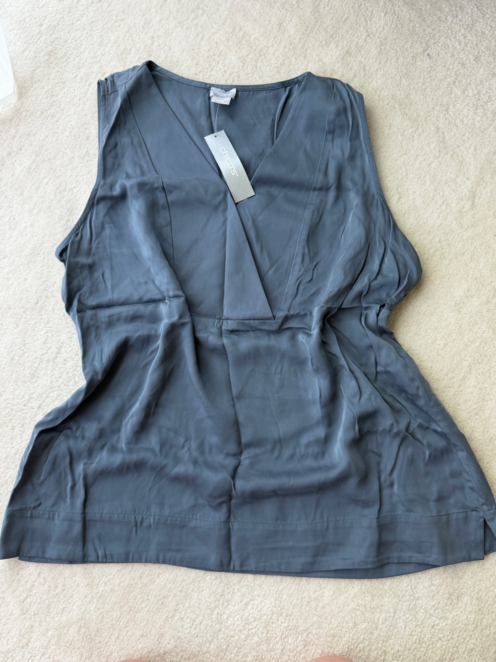 BNWT Chico's Slate Blue Sleeveless V-Neck Blouse